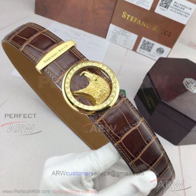 AAA Quality Stefano Ricci Brown Crocodile Belt With Yellow Gold Eagle Buckle